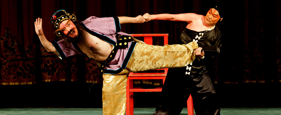 Peking Opera Research Centre of Hebei The Drunken Wu Song Beats up Jiang Zhong Zhang Xiyue(left), Pei Yanling (right)